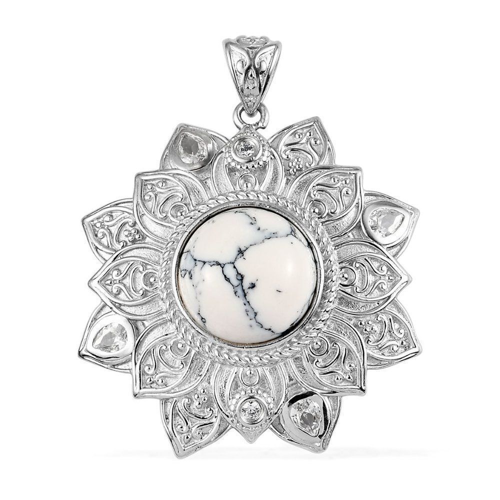Howlite Simulated Diamond Floral Pendant in Platinum Bond 9.20 ctw White